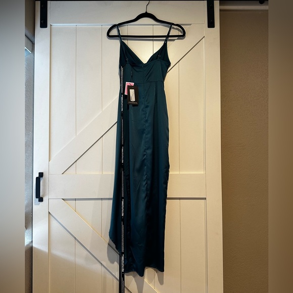 Petite Jasper Green Satin Wrap Detail Maxi Dress - Picture 2 of 3